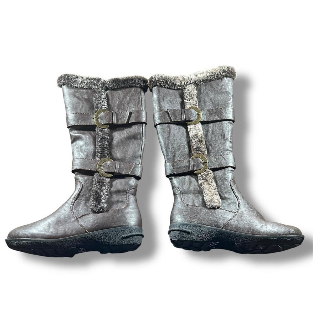Brown Faux Fur Buckle Winter Boots
